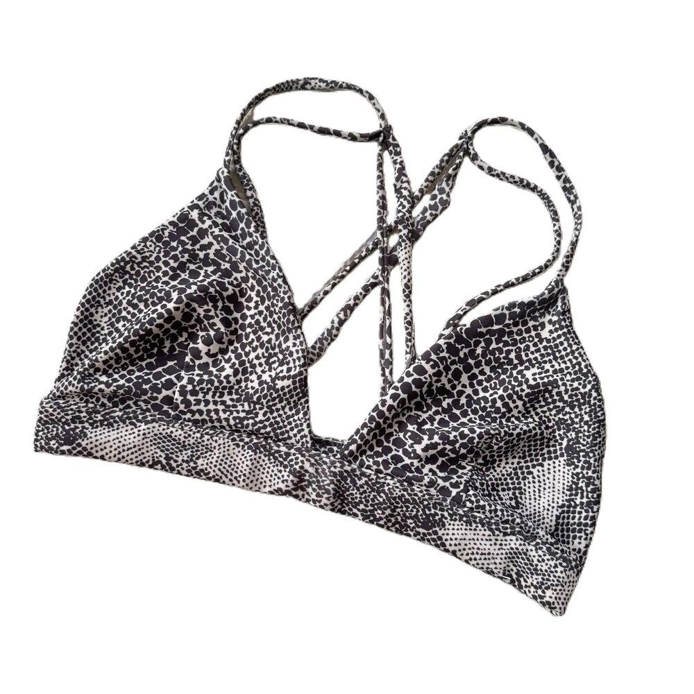 Acacia Women's Awapuhi Bikini Top Large L Black White Snake Print Swim Strappy